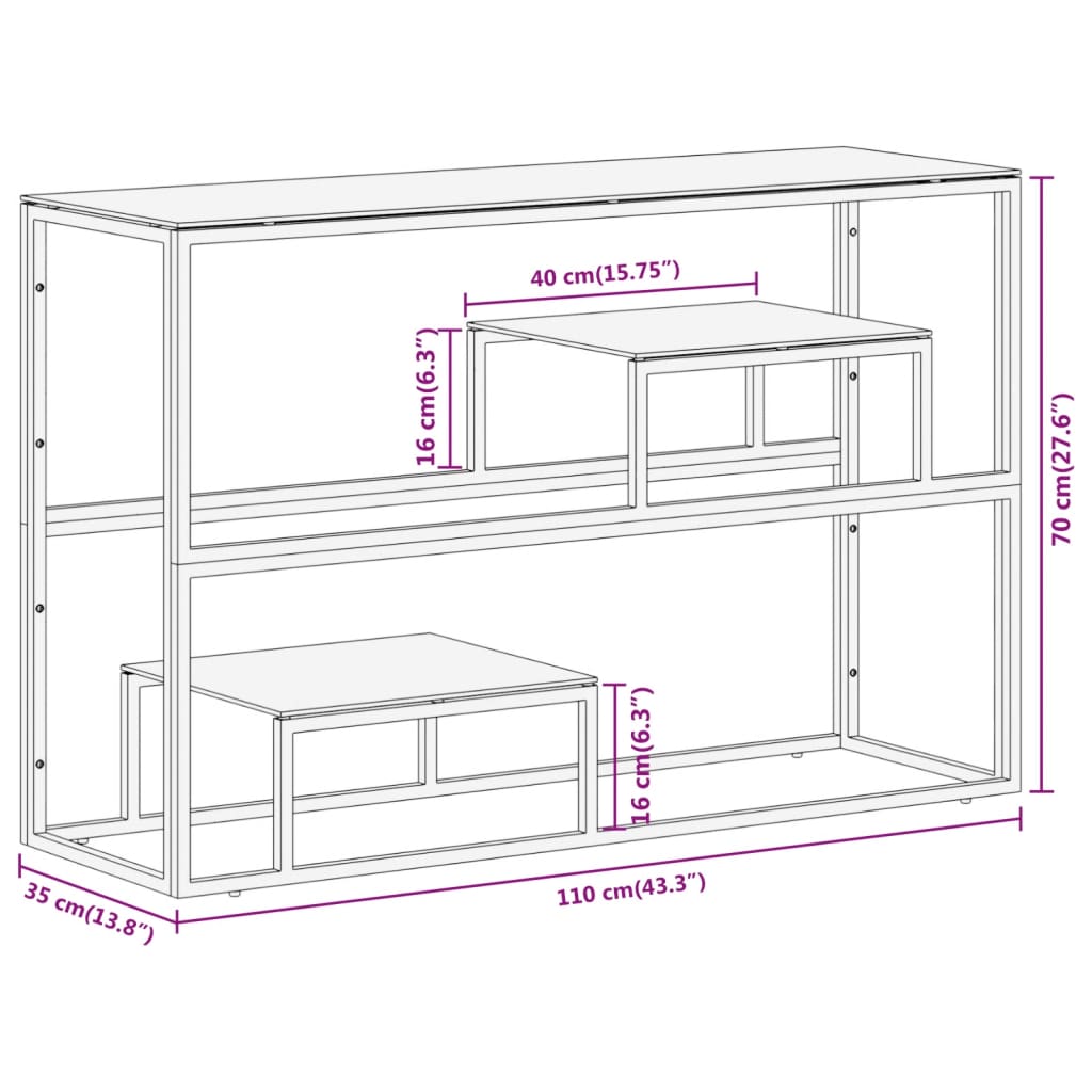 Console Table Gold Stainless Steel and Tempered Glass