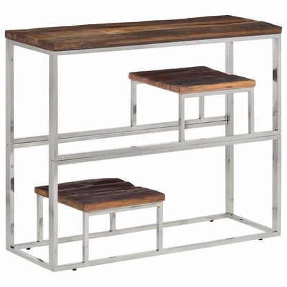 Console Table Silver Stainless Steel and Solid Wood Sleeper
