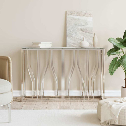 Console Table Silver 110x30x70 cm Stainless Steel and Glass