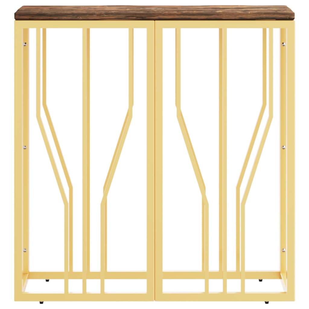 Console Table Gold Stainless Steel and Solid Wood Reclaimed