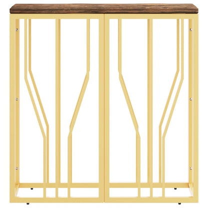 Console Table Gold Stainless Steel and Solid Wood Reclaimed