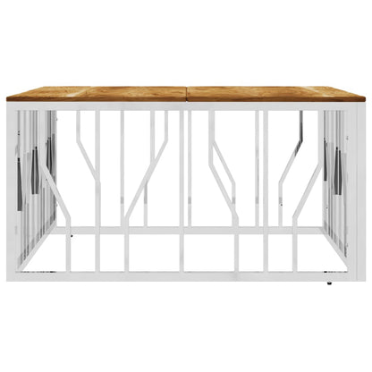 Coffee Table Silver Stainless Steel and Solid Wood Acacia