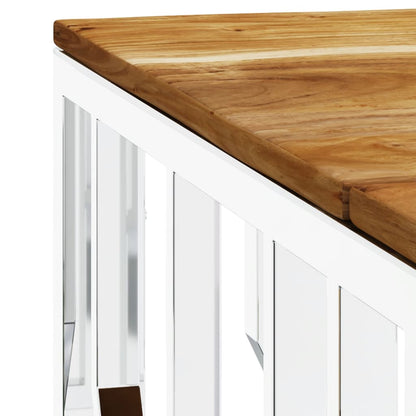 Coffee Table Silver Stainless Steel and Solid Wood Acacia