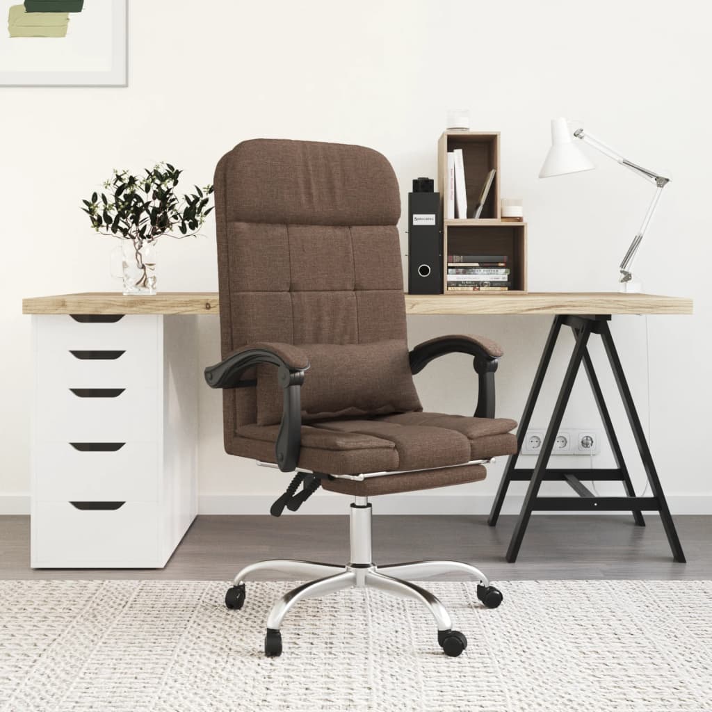 Massage Reclining Office Chair Brown Fabric