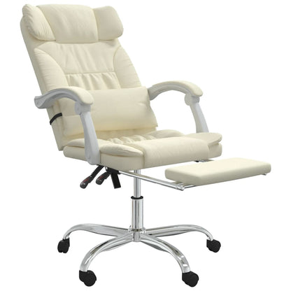 Reclining Office Chair Cream Faux Leather