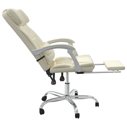 Reclining Office Chair Cream Faux Leather