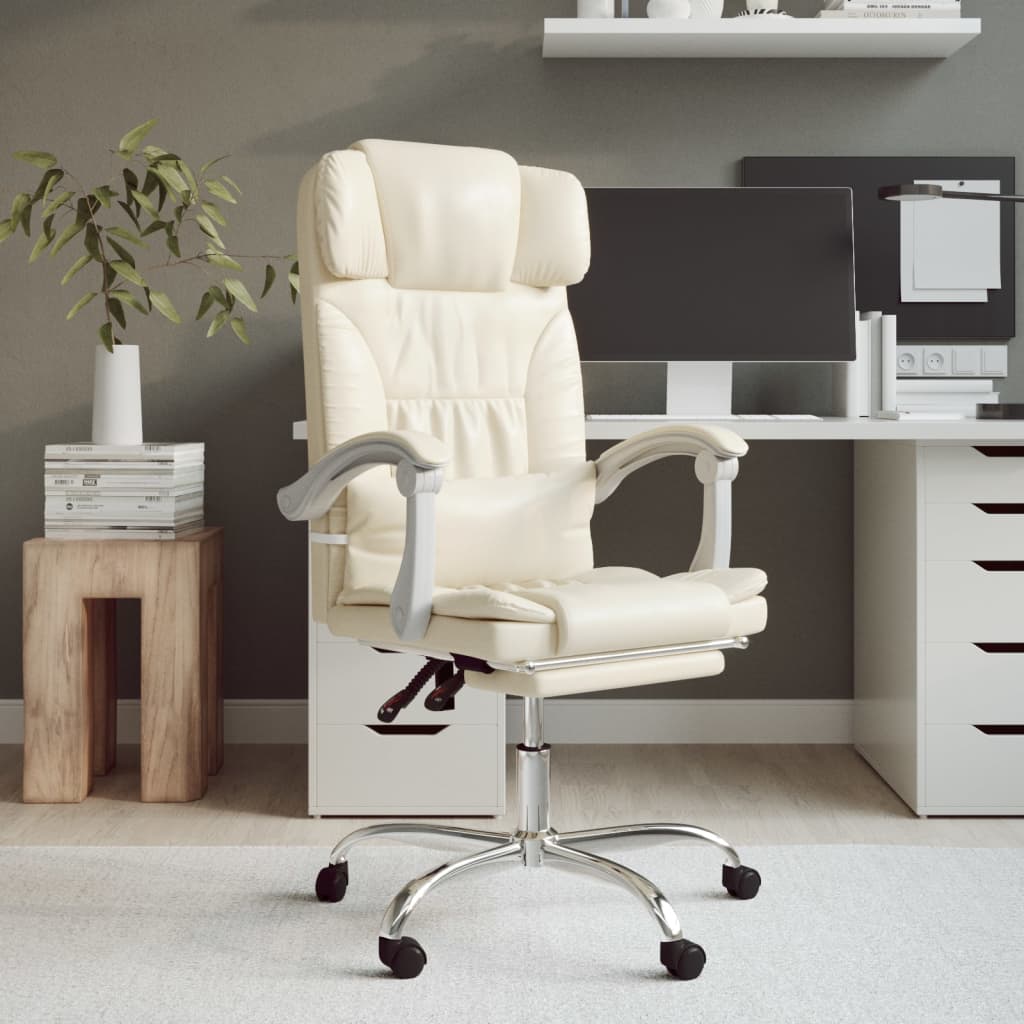 Reclining Office Chair Cream Faux Leather