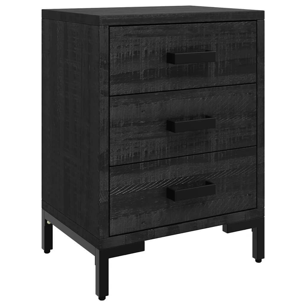 vidaXL Bedside Cabinet Black Solid pine wood, Metal Small