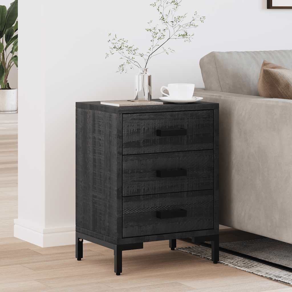 vidaXL Bedside Cabinet Black Solid pine wood, Metal Small