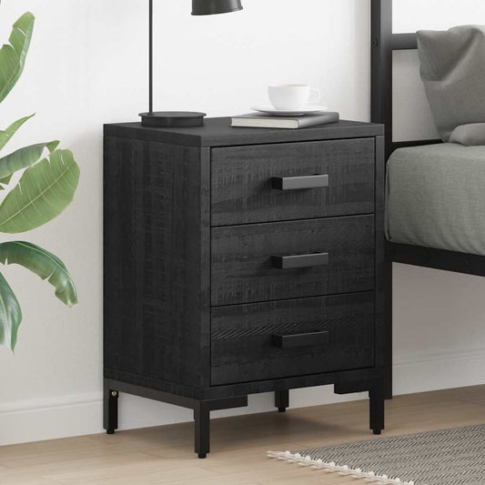 vidaXL Bedside Cabinet Black Solid pine wood, Metal Small