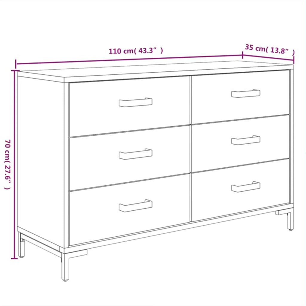 Sideboard Black 110x35x70 cm Solid Pinewood