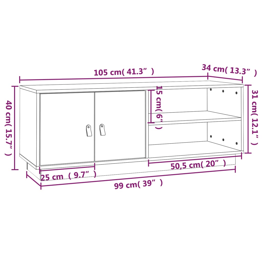 TV Cabinet Honey Brown 105x34x40 cm Solid Wood Pine