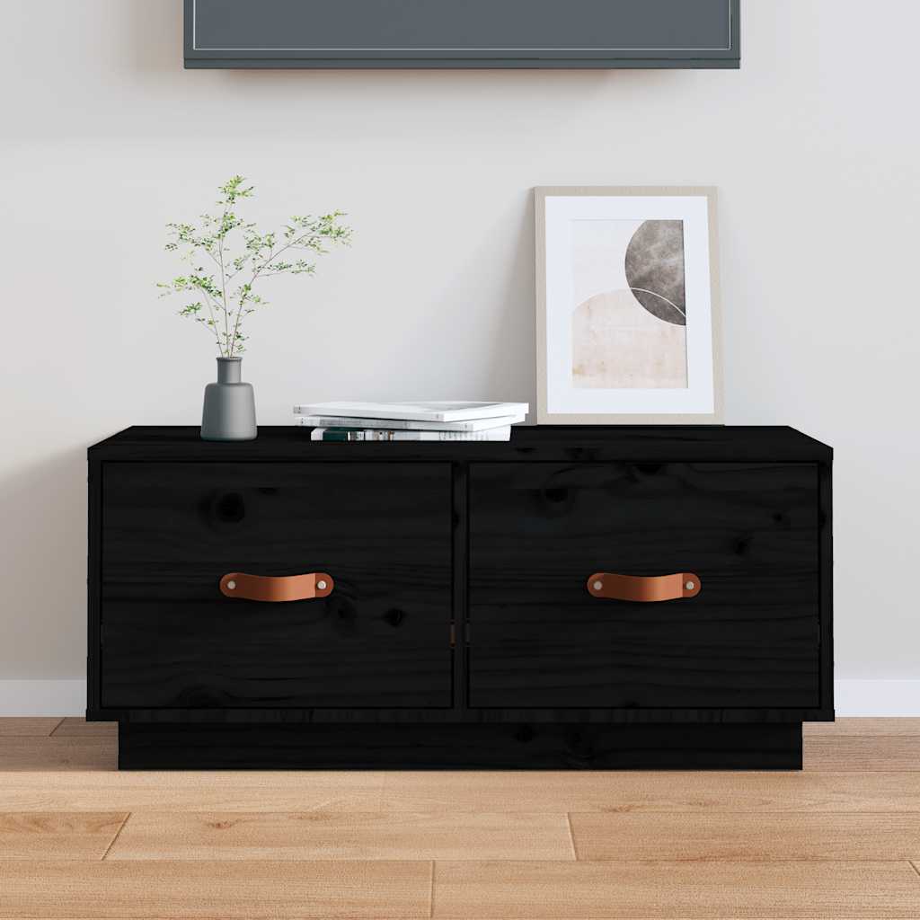 TV Cabinet Black 80x34x35 cm Solid Wood Pine