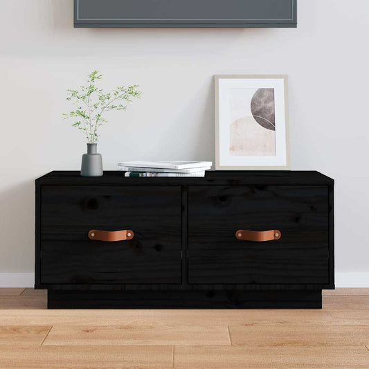 TV Cabinet Black 80x34x35 cm Solid Wood Pine