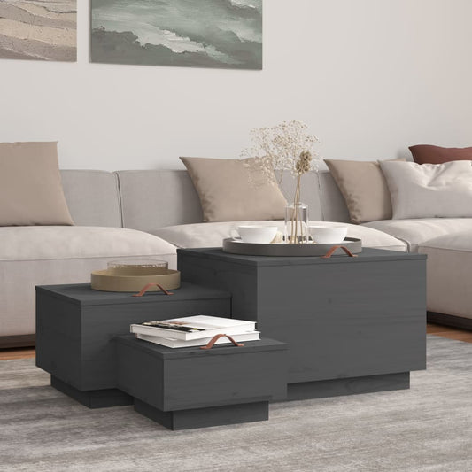 Storage Box | Set of 3 | Grey | Solid pine wood | Small, Medium, Large