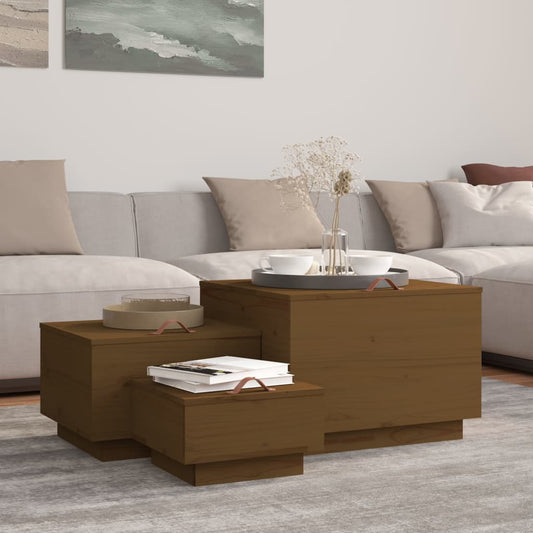 Storage Box | Set of 3 | Honey Brown | Solid Pine Wood