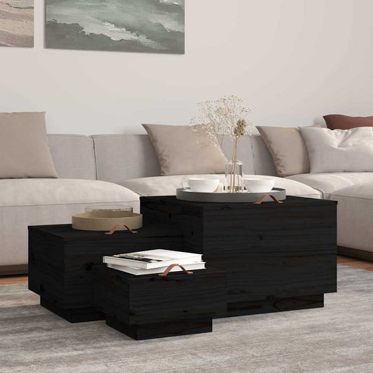Storage Box | Set of 3 | Black | Solid pine wood | Large, Medium, Small