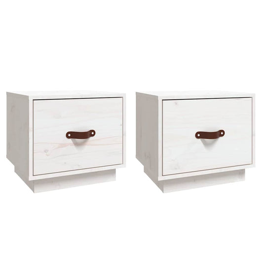 Bedside Cabinet | Set of 2 | White | Solid pinewood | Small