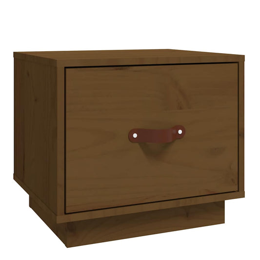 Bedside Cabinet | Honey Brown | Solid pine wood, faux leather | Compact