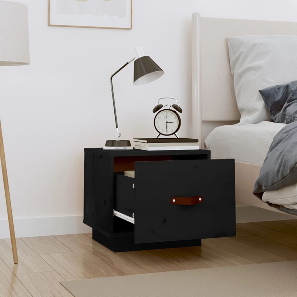 Bedside Cabinet Black 40x34x35 cm Solid Wood Pine