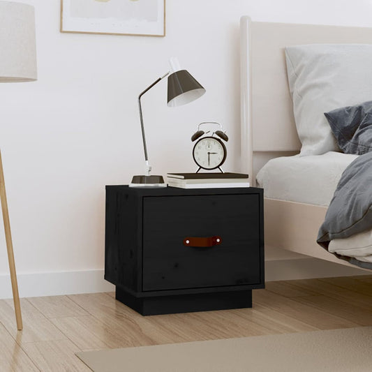 Bedside Cabinet Black 40x34x35 cm Solid Wood Pine