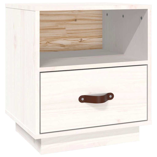Bedside Cabinet | White | Solid pine wood, faux leather (handle)