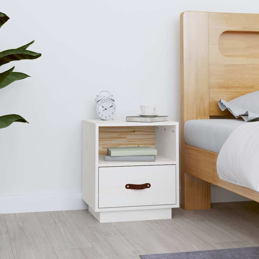Bedside Cabinet | White | Solid pine wood, faux leather (handle)