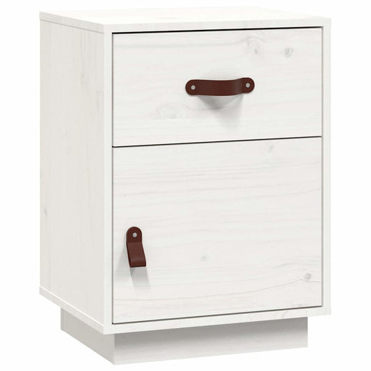 Bedside Cabinet | White | Solid pine wood, faux leather | Compact