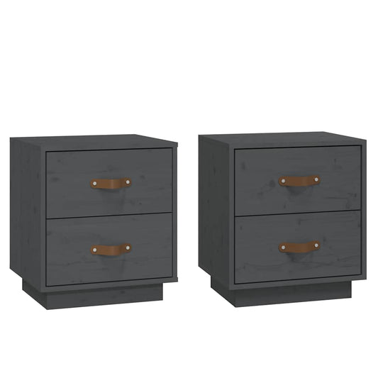 Bedside Cabinets 2 pcs Grey 40x34x45 cm Solid Wood Pine