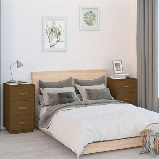 Bedside Cabinet | Set of 2 | Honey brown | Solid pine wood | Medium