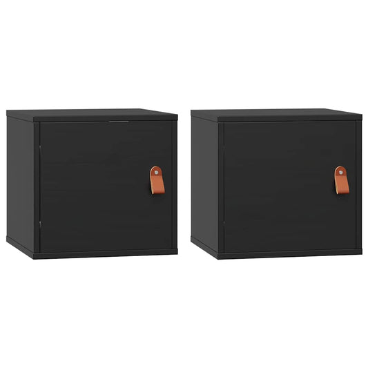 Wall Cabinets 2 pcs Black 31.5x30x30 cm Solid Wood Pine