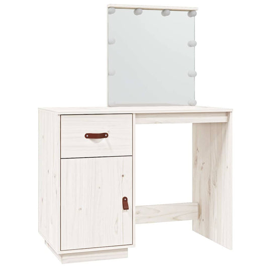 Dressing Table with LED White 95x50x133.5 cm Solid Wood Pine