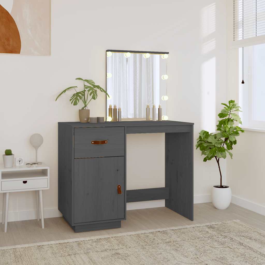 Dressing Table with LED Grey 95x50x133.5 cm Solid Wood Pine