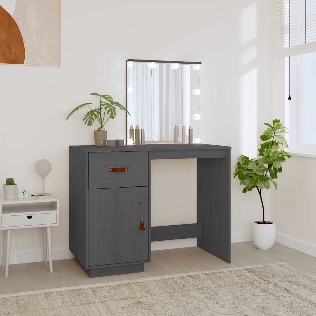 Dressing Table with LED Grey 95x50x133.5 cm Solid Wood Pine