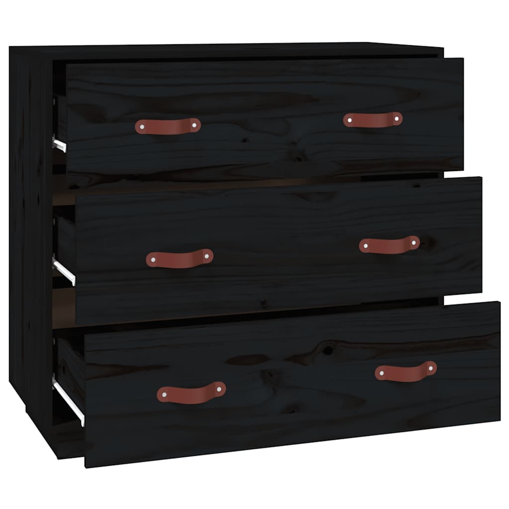 Sideboard Black 80x40x75 cm Solid Wood Pine