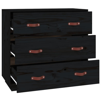 Sideboard Black 80x40x75 cm Solid Wood Pine