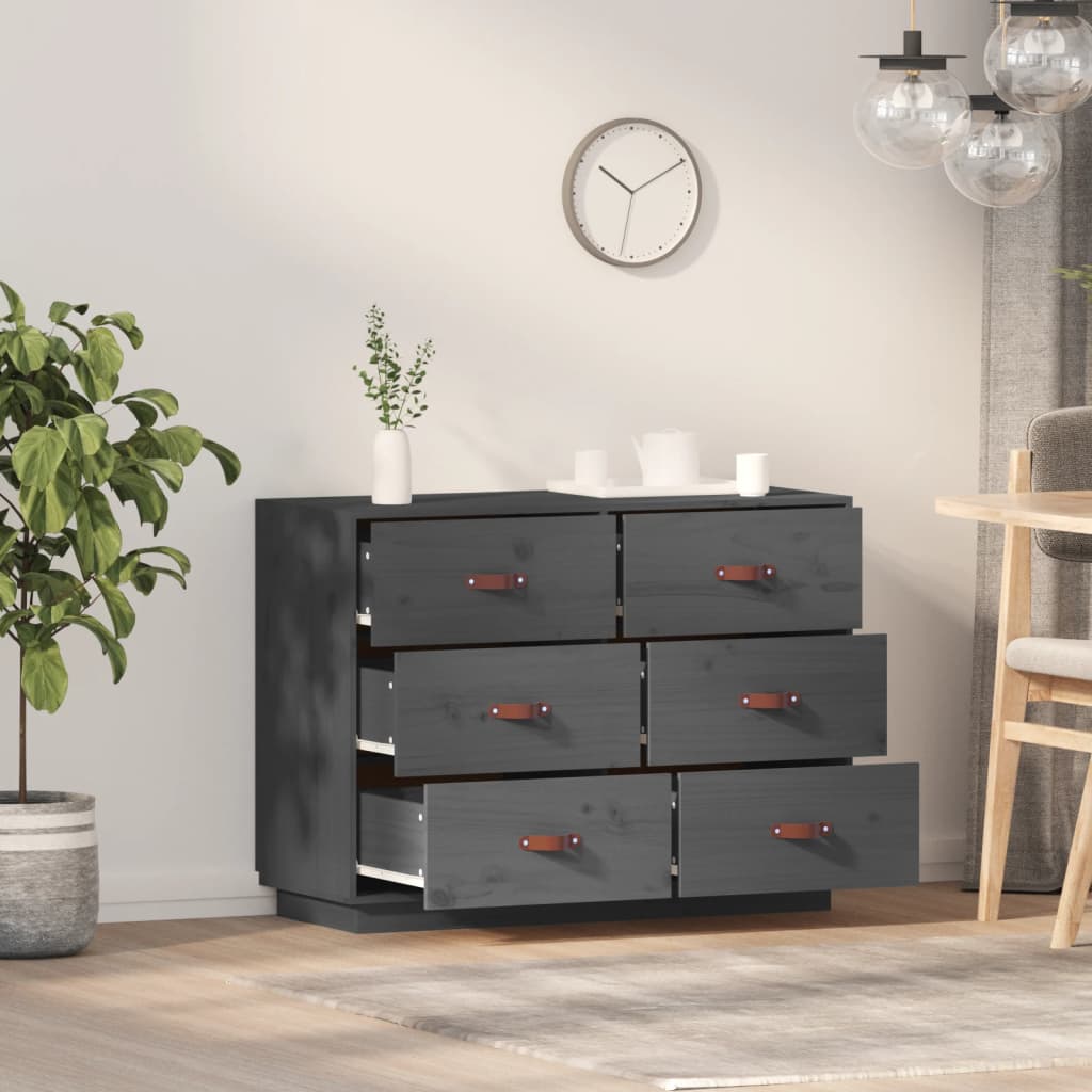Sideboard Grey 100x40x75 cm Solid Wood Pine