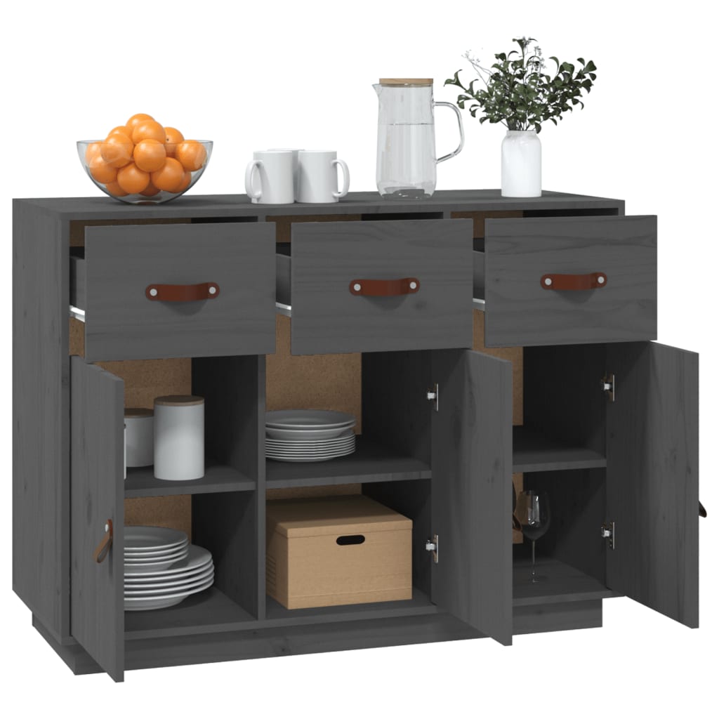 Sideboard Grey 100x40x75 cm Solid Wood Pine