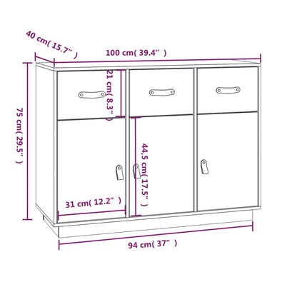 Sideboard Grey 100x40x75 cm Solid Wood Pine