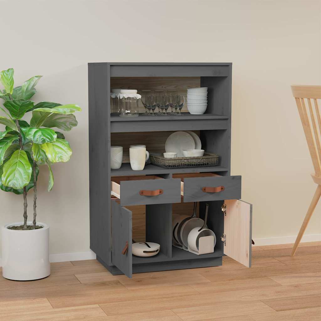Highboard Grey 67x40x108.5 cm Solid Wood Pine
