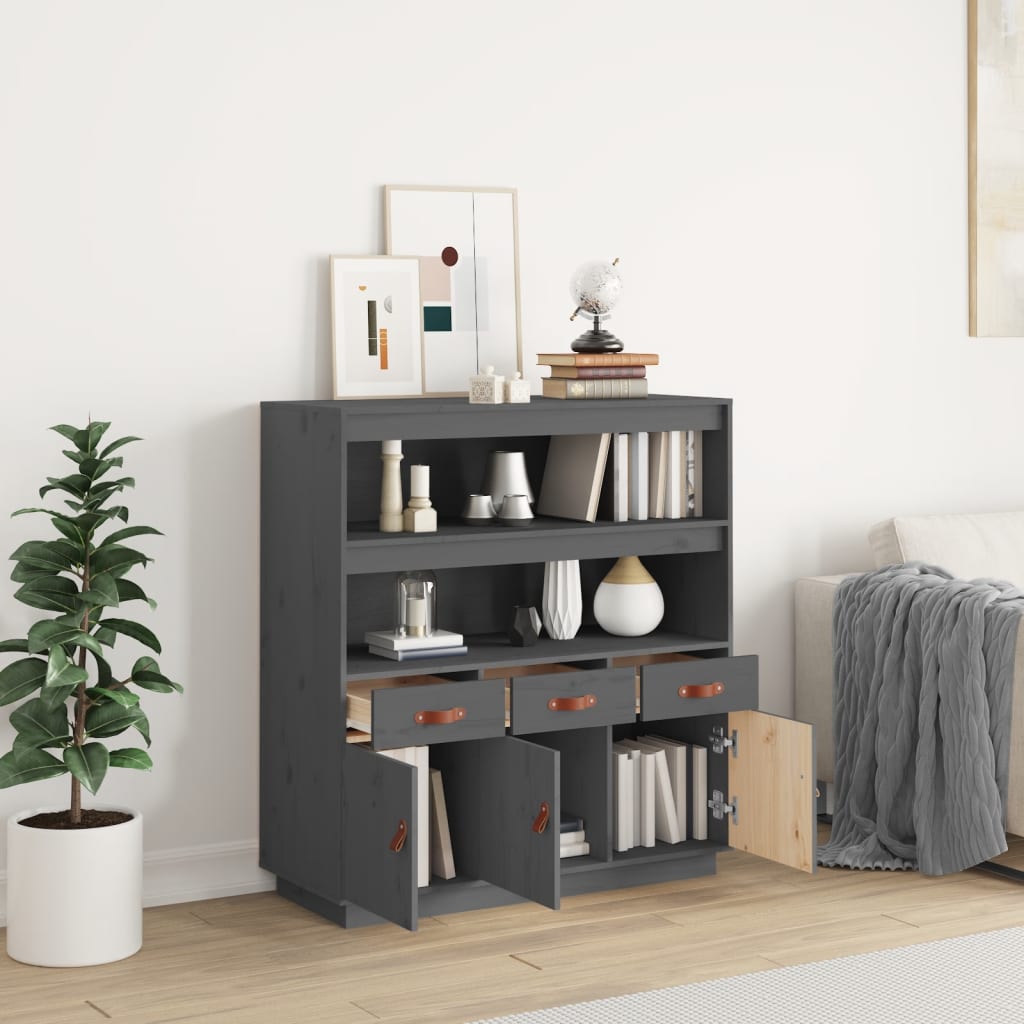 Highboard Grey 100x40x108.5 cm Solid Wood Pine