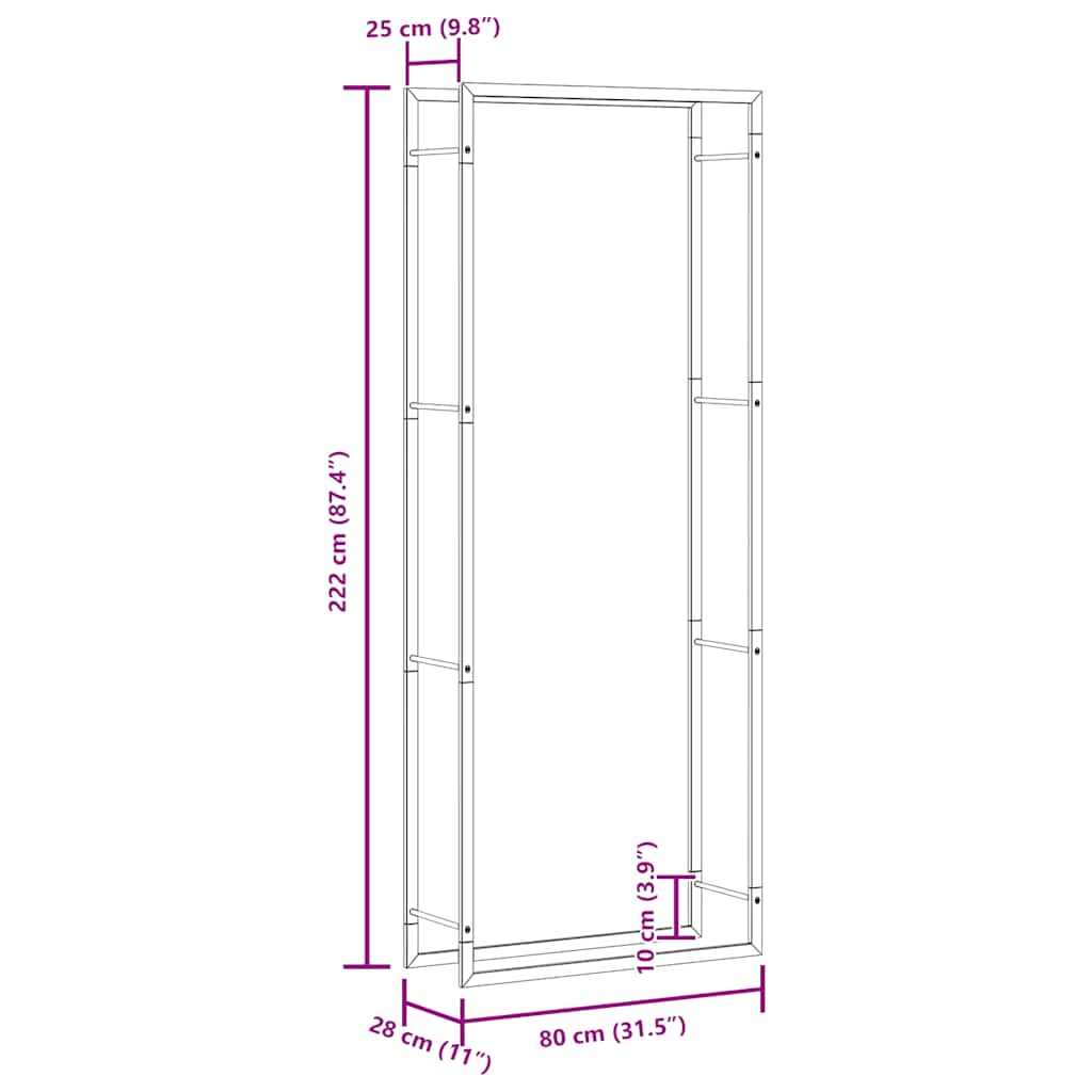 Firewood Rack Matt Black 31.5x11.0x87.4" Steel