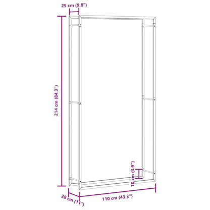 Firewood Rack Matt Black 110x28x214 cm Steel