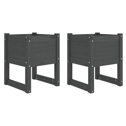 Planters 2 pcs Grey 40x40x52.5 cm Solid Wood Pine