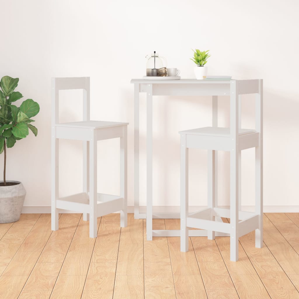 Bar Chair | Set of 2 | White | Solid pine wood | Large | Durable