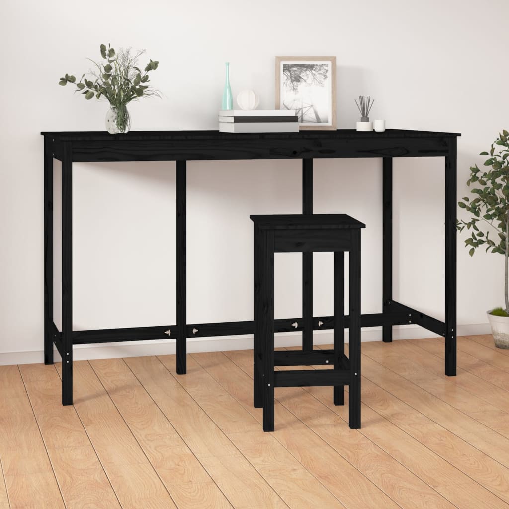 Bar Table Black 180x80x110 cm Solid Wood Pine