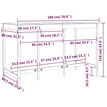 Bar Table Black 180x80x110 cm Solid Wood Pine