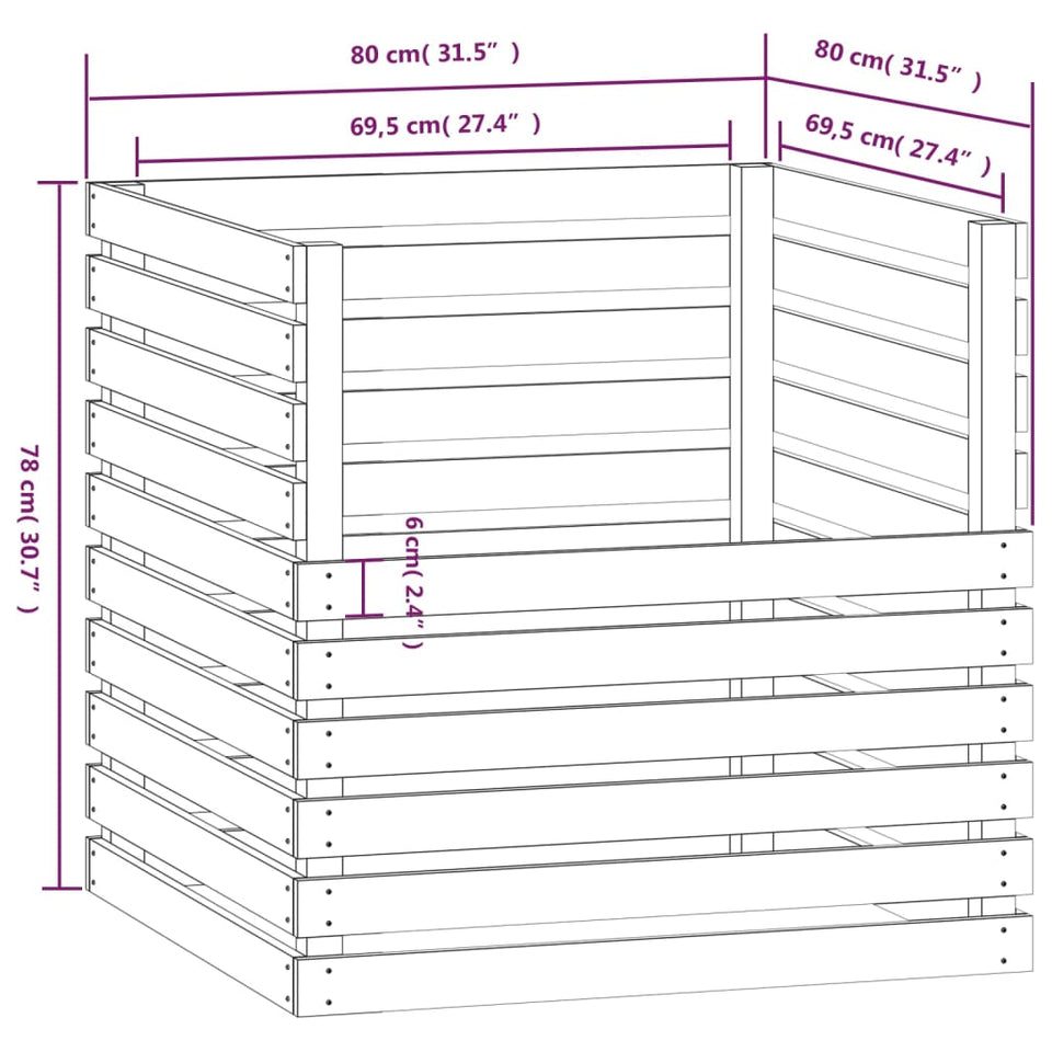 Composter White 80x80x78 cm Solid Wood Pine