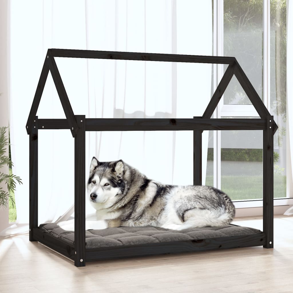 Dog Bed | Black | Solid pine wood | Large | Tough | Dog Bed | Rectangular