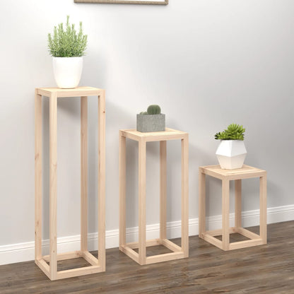 3 Piece Plant Stand Set Solid Wood Pine